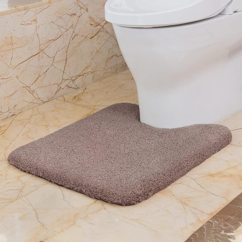 VANZAVANZU Toilet Rugs for Bathroom U Shaped, Contour Bath Rugs for Toilet Bath Mats for Bathroom Non Slip Extra Soft Absorbant Microfiber Shaggy Thick Toilet Rugs U Shaped (U 20"*24", Taupe) - Image 1